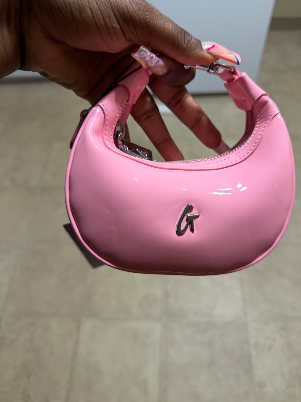 Pink Patent Mini Hobo Bag with Silver G Accent